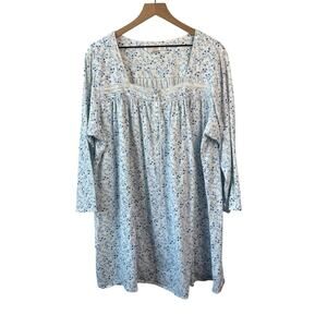 Eileen West Womens Nightgown 3X‎ Blue White Floral Long Sleeve